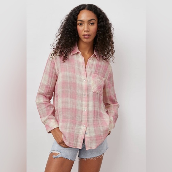 RAILS - Ellis Shirt - Rose Sand Ivory Long sleeve Button Up Organic Cotton Large - Picture 1 of 11